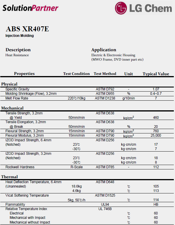 韓國LG ABS XR407E物性表（英文）